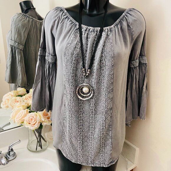 SOLITAIRE Women Shirt, M (8), gray, cotton tunic, Boho, Bohemian Top medium - Picture 1 of 3